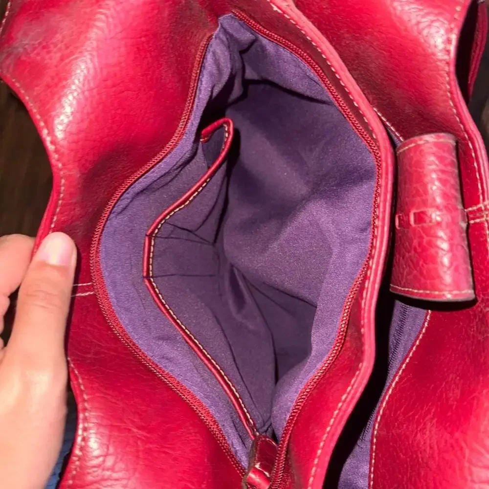 Nine & Company Red Leather Hobo Bag with Woven Detail